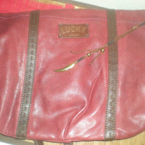 LUCKY Brand  Red  Leather  Fold Over  Bag Shoulder Bag Tote - Picture 8 of 9